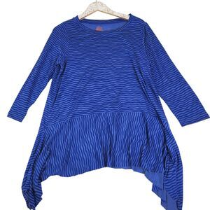Gudrun Sjödén‎ Tunic Womens Medium Blue Striped Asymmetrical Hem Tencel Top